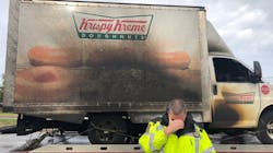 Lexington police officers were mourning the loss of a Krispy Kreme doughnut truck after it caught fire Monday afternoon.