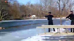 Trenton police officers saved the life of a man who fell through a frozen canal over the weekend.