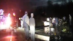 Recently released dashboard camera video shows Oklahoma Highway Patrol Trooper Cody Enloe help rescue three small children from a truck overturned in water on Valentines Day.