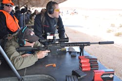 I shot a 6.5 Creedmor Ashbury Precision Ordinance SABER® M700™ with a mounted Crimson Trace CTL-5318. This is a brand-new tactical rifle scope in 3-8x50mm. It has a complex reticle in mils, which is designed for rapid target acquisition. The winds were about 20mph, with 40 mph gusts. This scope had plenty of stadia lines for corrections on the fly. I splashed every target, which were all placed beyond 400 yards. It wasn't my shooting, which was only average. Crimson Trace's Tim O'Connor is an experienced spotter, and guided every shot. I shot a 6.5 Creedmor Ashbury Precision Ordinance SABER® M700™ with a mounted Crimson Trace CTL-5318. This is a brand-new tactical rifle scope in 3-8x50mm. It has a complex reticle in mils, which is designed for rapid target acquisition. The winds were about 20mph, with 40 mph gusts. This scope had plenty of stadia lines for corrections on the fly. I splashed every target, which were all placed beyond 400 yards. It wasn't my shooting, which was only average. Crimson Trace's Tim O'Connor is an experienced spotter, and guided every shot.