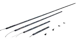 From top, TecNiq 47.5', 25', 11.5' and 7' E45 LED Slim Lights, and flat and perpendicular clips. From top, TecNiq 47.5', 25', 11.5' and 7' E45 LED Slim Lights, and flat and perpendicular clips.