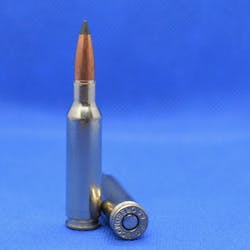 The Federal Premium 6.5 Creedmoor cartridge for big game is a lead free offering in copper with a polymer tip. It is capable of 2800 ft./s muzzle velocity yielding 2089 foot-pounds of energy. Copper bullets are lighter, but allow higher weight retentions for sporting use. This cartridge has a nickel plated case and was obviously designed for inclement weather.