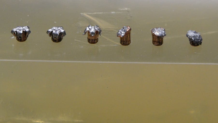 Six different Gold Dot bullets were fired into different media. I got to participate in the testing, and the results were quite consistent.