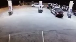 Two Maricopa County Sheriff's deputies and one Mesa police officer were injured after a vehicle plowed into them at a gas station early Thursday morning.