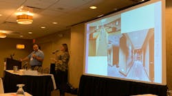 Jason Estes and Raegan Porter of FGM Architects discuss how to break down the budgets for new fire and police station construction projects during a session Wednesday at the 2019 Station Design Conference in Rosemont, IL. Jason Estes and Raegan Porter of FGM Architects discuss how to break down the budgets for new fire and police station construction projects during a session Wednesday at the 2019 Station Design Conference in Rosemont, IL.