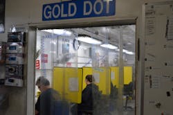 This is the entrance to the Gold Dot Room. It is sequestered from other areas of the facility. it may sound like just a final inspection room for products, but it is truly a tribute to Law Enforcement Service from Speer. This is the entrance to the Gold Dot Room. It is sequestered from other areas of the facility. it may sound like just a final inspection room for products, but it is truly a tribute to Law Enforcement Service from Speer.