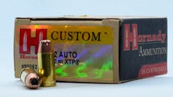 We shot both of Hornady&apos;s performance products for the 32 Auto. Pictured here is the 60 grain cartridge with their XTP bullet. Although it was on the leading edge of defensive ammunition for the 32, it did not hold a candle to the Critical Defense round.