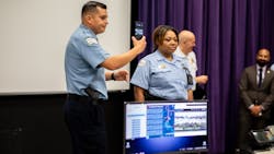 Members of the Chicago Police Department demonstrate Samsung’s DeX In-Vehicle Solution at a press conference August 21, 2019 in Chicago. Members of the Chicago Police Department demonstrate Samsung’s DeX In-Vehicle Solution at a press conference August 21, 2019 in Chicago.