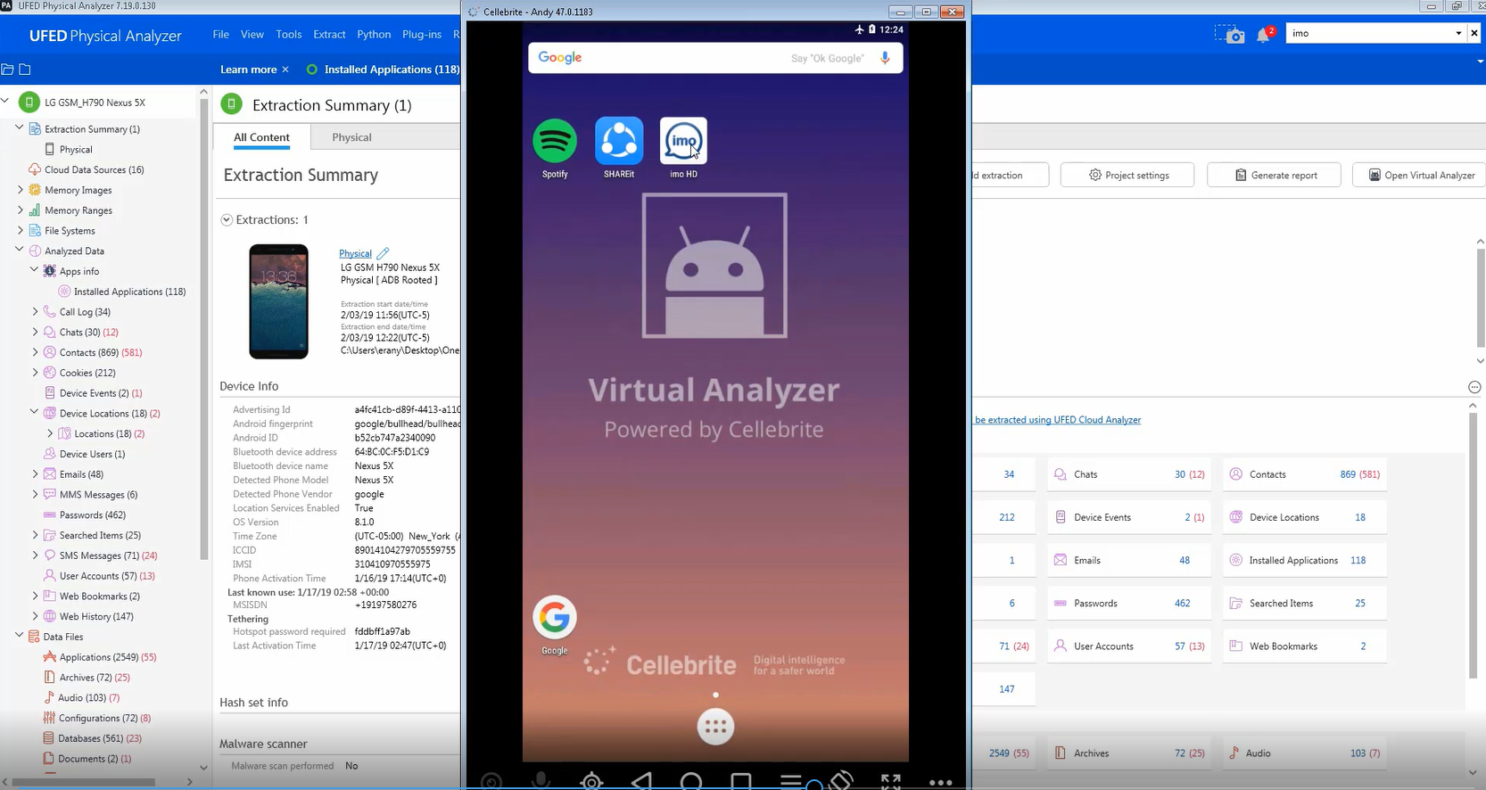 A screenshot of the Cellebrite UFED Physical Analyzer