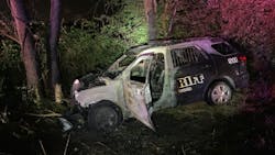 A Cass County Sheriff&apos;s deputy was pulled from a burning cruiser after it crashed while pursuing a suspect Monday night.