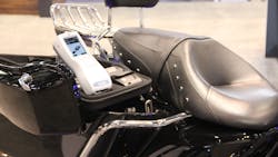 The Abbott SoToxa handheld unit has a small footprint and fits well for motor patrol. Seen here mounted on a Harley-Davidson.