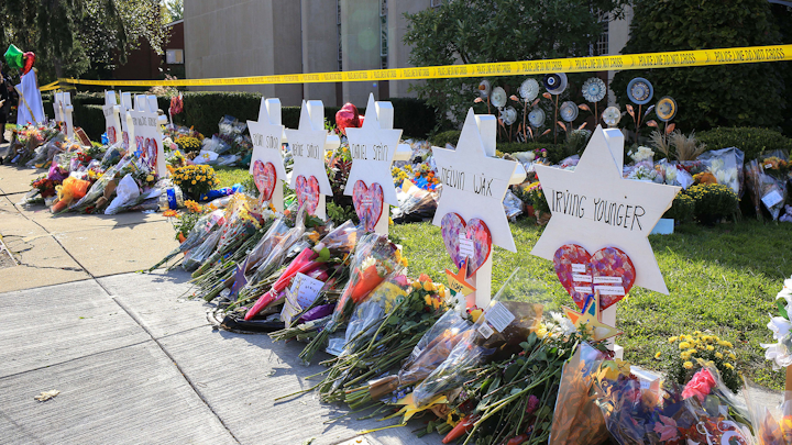 The Tree of Life synagogue at the intersection of Shady and Wilkins Avenue, in Pittsburgh's Squirrel Hill neighborhood.