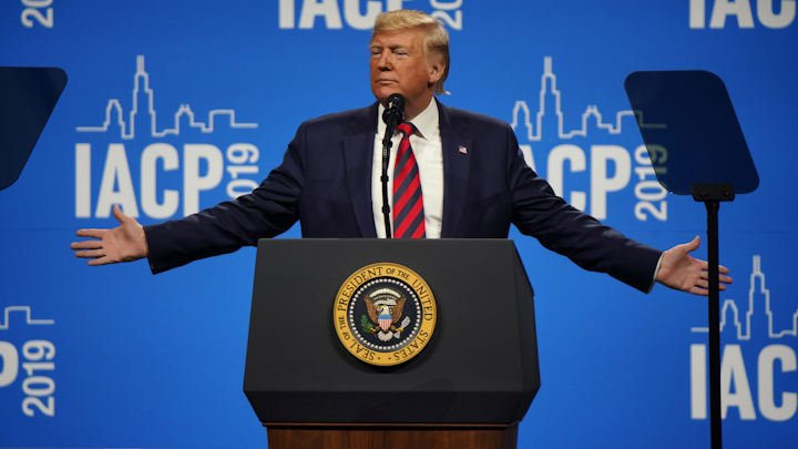 President Donald J. Trump speaks at the International Association of Chiefs of Police Annual Conference at McCormick Place Monday, October 28, 2019.