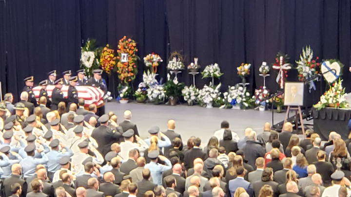 Officers, family and friends said goodbye to Dayton Police Detective Jorge Del Rio during funeral services Tuesday.