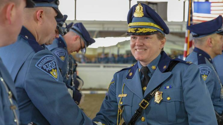 Colonel Kerry Gilpin is stepping down from her post as the head of the Massachusetts State Police as her embattled department has faced scandal after scandal.