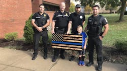 A Montgomery County Police Department precinct was told on Friday by an official to remove a 'Thin Blue Line' flag given to them by a local woodworker on National First Responders Day. A Montgomery County Police Department precinct was told on Friday by an official to remove a 'Thin Blue Line' flag given to them by a local woodworker on National First Responders Day.