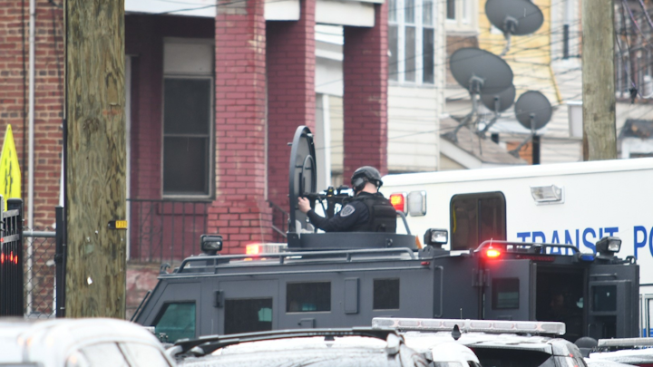 Jersey City police respond to an active shooting incident at Martin Luther King Drive and Bidwell Avenue on Tuesday, Dec. 10, 2019.
