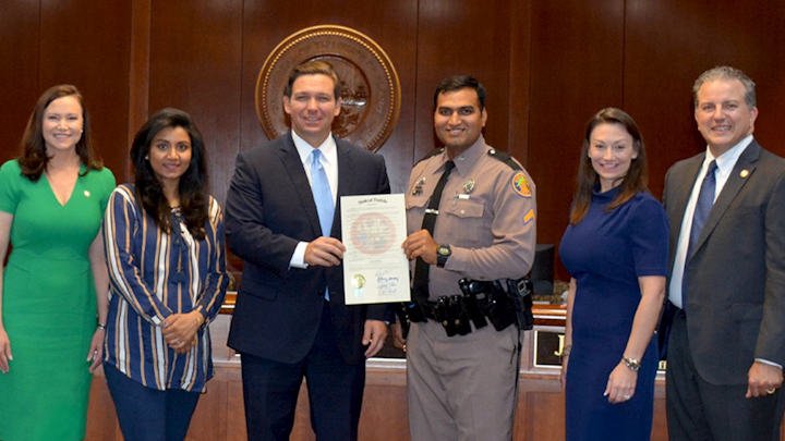 Trooper Mithil Patel was named FHP’s Trooper of the Year in a resolution passed by Gov. Ron DeSantis and the Florida Cabinet in Tallahassee.