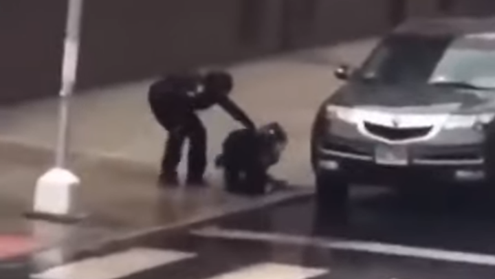 The New Jersey State Policeman’s Benevolent Association shared a video that shows Jersey City Police Sgt. Majorie Jordan leaving cover and racing onto a sidewalk amid a hail of gunfire to assist a police officer who had been shot in the shoulder.