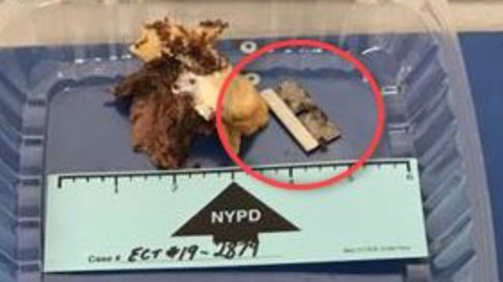 The cop, a 24-year veteran of the NYPD, cut the inside of his mouth on the razor as he chomped on the cheesesteak and was taken to Nassau Community Medical Center for a minor wound.