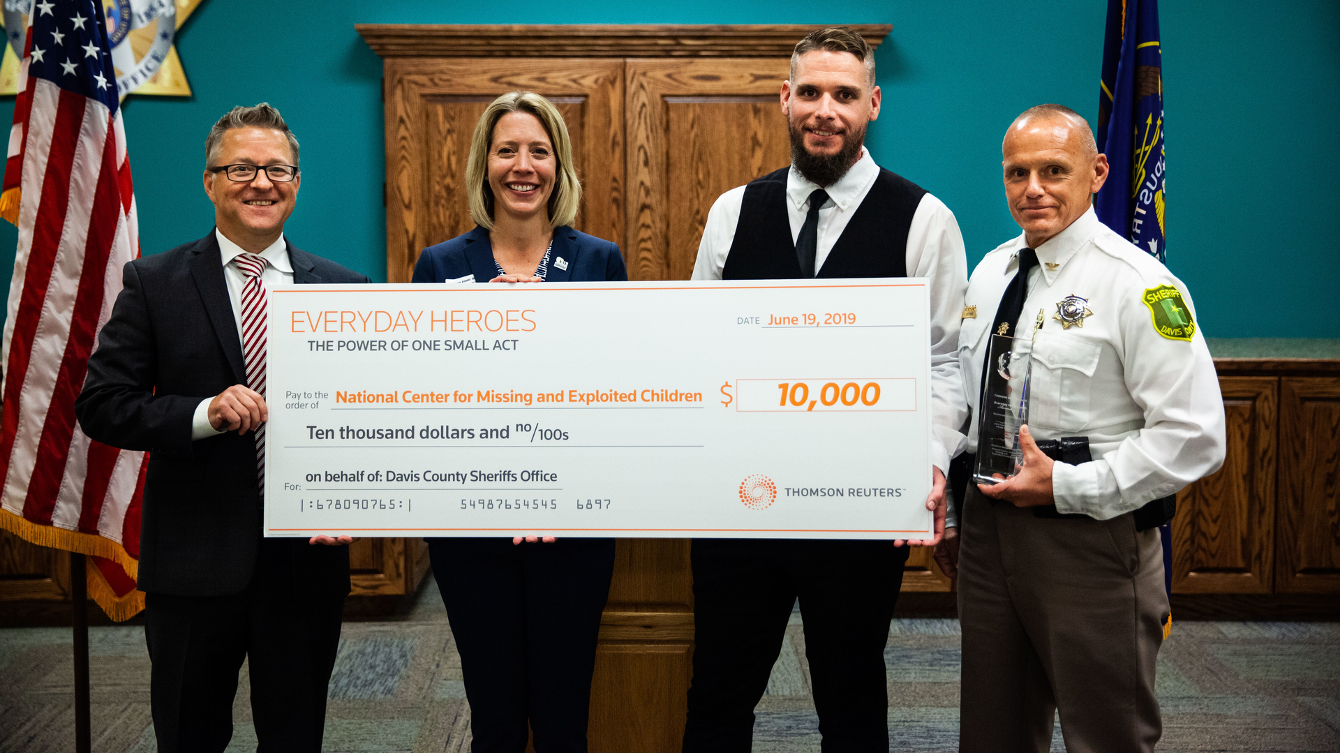 Davis County Sheriffs Office selected the National Center for Missing and Exploited Children as the recipient of the $10,000 Everyday Heroes award donation.