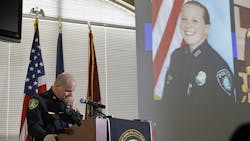 Newport News Police Chief Steve Drew becomes emotional while speaking about officer Katie Thyne during a press conference Friday morning, Jan. 24, 2020. Officer Thyne died Thursday night after being dragged during a traffic stop.