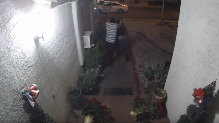 A doorbell camera captured a vicious attack on a woman who was kidnapped in Las Vegas minutes into the new year, leading to an arrest just a day later.
