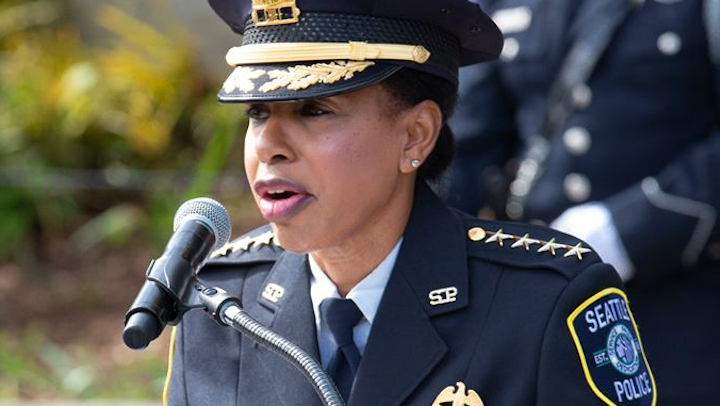 Seattle Police Chief Carmen Best at Tuesday’s news conference touted lower crime statistics and advances the department has made in hiring and retaining new officers.