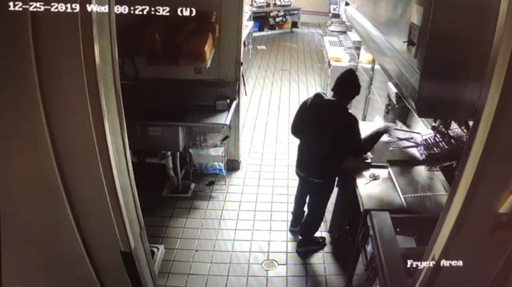Gwinnett County police are trying to find a man they said made himself a meal and took a nap during a burglary at a Taco Bell.