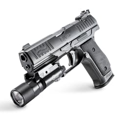 The Walther Arms Q4 Steel Frame standard model with a mounted light. The Walther Arms Q4 Steel Frame standard model with a mounted light.