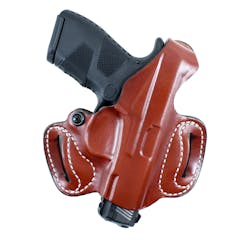 The DeSantis Gunhide Thumb Break Mini Slide with the Mosserberg MC2C handgun.