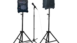 The AmpliVox SW925-96, shown with optional additional speaker, mic stand, and tripods. The AmpliVox SW925-96, shown with optional additional speaker, mic stand, and tripods.