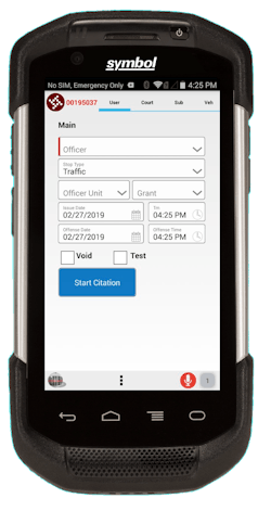 The Brazos eCitation solution from Tyler Technologies Inc. as seen on an Android device. The Brazos eCitation solution from Tyler Technologies Inc. as seen on an Android device.