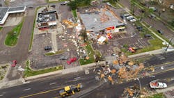 Image of the aftermath of a tornado, as seen from a drone.