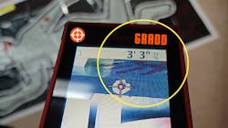 The laser dots show the measurement between the bullet hole and the blood spot on the victim. The laser dots show the measurement between the bullet hole and the blood spot on the victim.