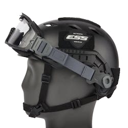 The ESS Influx Pivot goggle mounted on an Ops-Core FAST Bump High Cut Helmet with ARC Rail system.