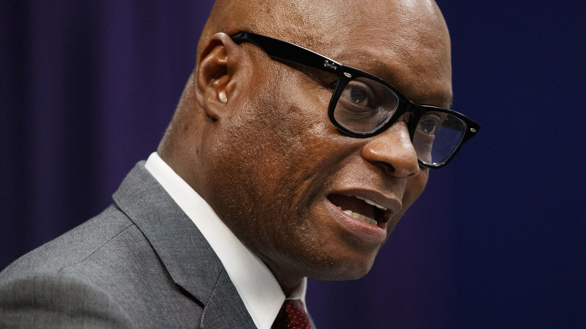 Former Dallas police Chief attends a farewell ceremony for police Interim Superintendent Charlie Beck at police headquarters, April 15, 2020.