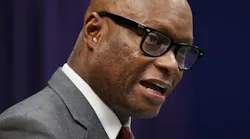 Former Dallas police Chief attends a farewell ceremony for police Interim Superintendent Charlie Beck at police headquarters, April 15, 2020.