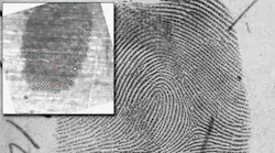 A latent thumbprint from the crime scene (inset) was matched to this IAFIS record.