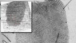 A latent thumbprint from the crime scene (inset) was matched to this IAFIS record. A latent thumbprint from the crime scene (inset) was matched to this IAFIS record.