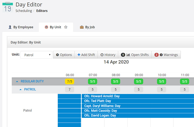 A screenshot of the PlanIt Schedule Day Editor tool.