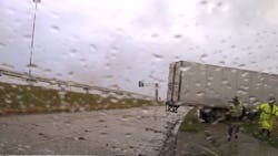A Belton police officer and two Texas Highway Patrol troopers had a close call on Tuesday when tractor-trailer lost control and almost hit them. A Belton police officer and two Texas Highway Patrol troopers had a close call on Tuesday when tractor-trailer lost control and almost hit them.