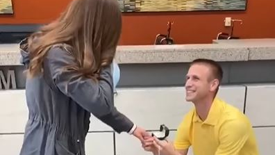 A New Jersey State Police detective who was shot and wounded in the line of duty last month had a big surprise for his girlfriend as he proposed to her as he was released from the hospital on Wednesday.
