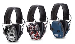 The Howard Leight Impact Sport Honor electronic earmuff collection feature Smoke (at left), One Nation (center), and Real Blue (at right). The Howard Leight Impact Sport Honor electronic earmuff collection feature Smoke (at left), One Nation (center), and Real Blue (at right).