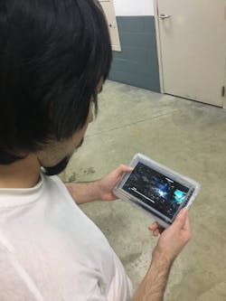 Adrian Villegas, an incarcerated individual at The Kendall County Sheriff&apos;s Office in Illinois, using a SecureView Tablet by Securus Technologies.