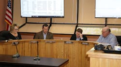 From left:Eddy County Commissioners Susan Crockett, Steve McCutcheon, Jon Henry and Ernie Carlson discuss Eddy County business during an Oct. 15 meeting in Carlsbad.