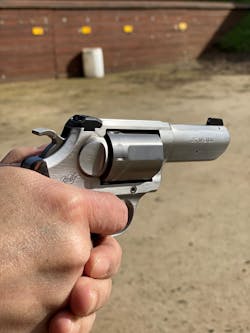 The hammer throw is shorter than we expected, and follow up shots rival DAO autos. The advantage is the flexibility that a revolver gives in ammo selection and practice. This gun is a 6 shot that is as slim as many 5 shot revolvers.
