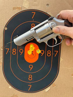 The Kimber K6S is capable of outstanding accuracy. Everyone that shot also noted that it was confortable to shoot during extended sessions. Take a close look at the cylinder latch button. This is the kind of attention to detail Kimber has. The cylinder locked locked and unlocked smoothly, and quick reloading was intuitive. This is a custom gun sold as a production gun. The Kimber K6S is capable of outstanding accuracy. Everyone that shot also noted that it was confortable to shoot during extended sessions. Take a close look at the cylinder latch button. This is the kind of attention to detail Kimber has. The cylinder locked locked and unlocked smoothly, and quick reloading was intuitive. This is a custom gun sold as a production gun.