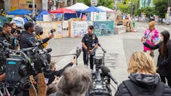 Seattle Police Chief Carmen Best holds a new conference in front of the East Precinct on Monday, June 29, 2020 after an early-morning shooting left one person dead and another injured in front of the station on 12th Avenue between East Pike Street and East Pine Street in Seattle. Seattle Police Chief Carmen Best holds a new conference in front of the East Precinct on Monday, June 29, 2020 after an early-morning shooting left one person dead and another injured in front of the station on 12th Avenue between East Pike Street and East Pine Street in Seattle.