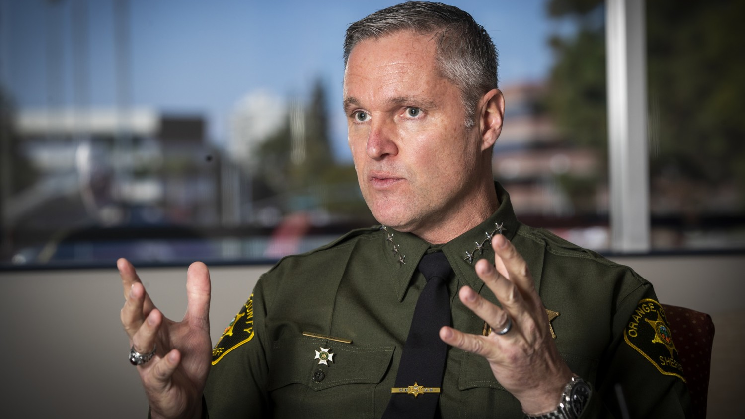 SANTA ANA, CALIF. -- TUESDAY, FEBRUARY 19, 2019: Orange County Sheriff Don Barnes talks to a reporter at his office in Santa Ana, Calif., on Feb. 19, 2019.